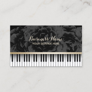 Musiklehrer Klaviertasten Elegant Dunkle Blumen Visitenkarte