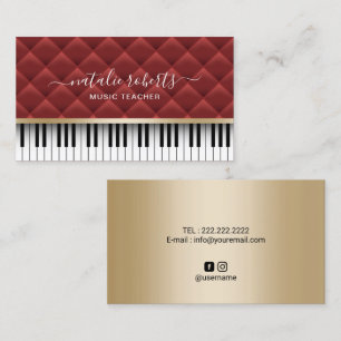 Musiklehrer Luxury Red & Gold Piano Keys Visitenkarte