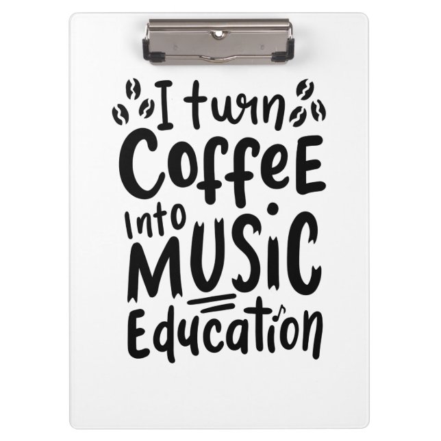 Musiklehrer machen Kaffee in Bildung Klemmbrett (Vorderseite)