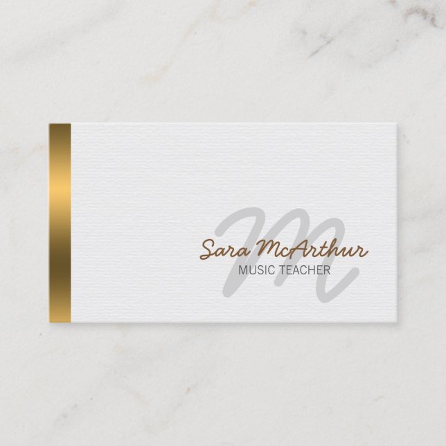 Musiklehrer Musician Skills Gold Cursive Monogram Visitenkarte (Vorderseite)