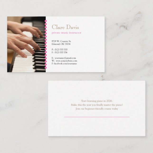 Musiklehrer | Pianist Visitenkarte (Vorne/Hinten)