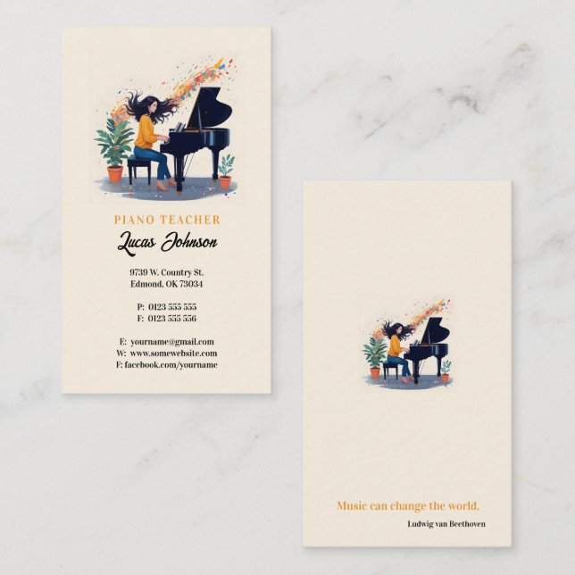 Musiklehrer | Pianist Visitenkarte (Vorne/Hinten)