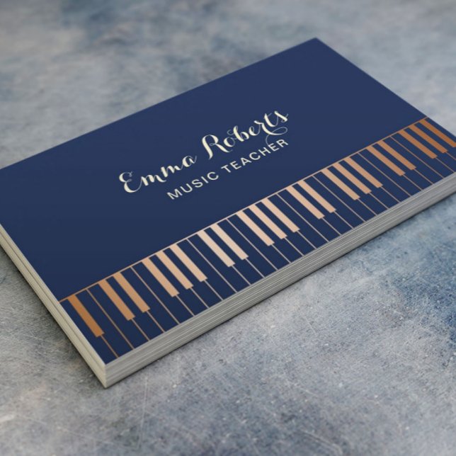 Musiklehrer Piano Keys Navy Blue & Gold Visitenkarte (Von Creator hochgeladen)