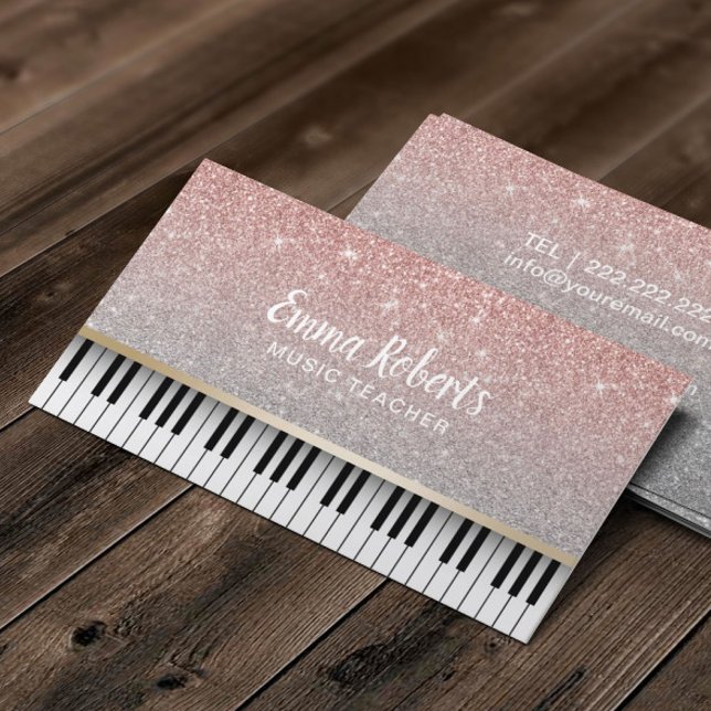 Musiklehrer Piano Schlüssel Moderne Rose Gold Glit Visitenkarte (Von Creator hochgeladen)
