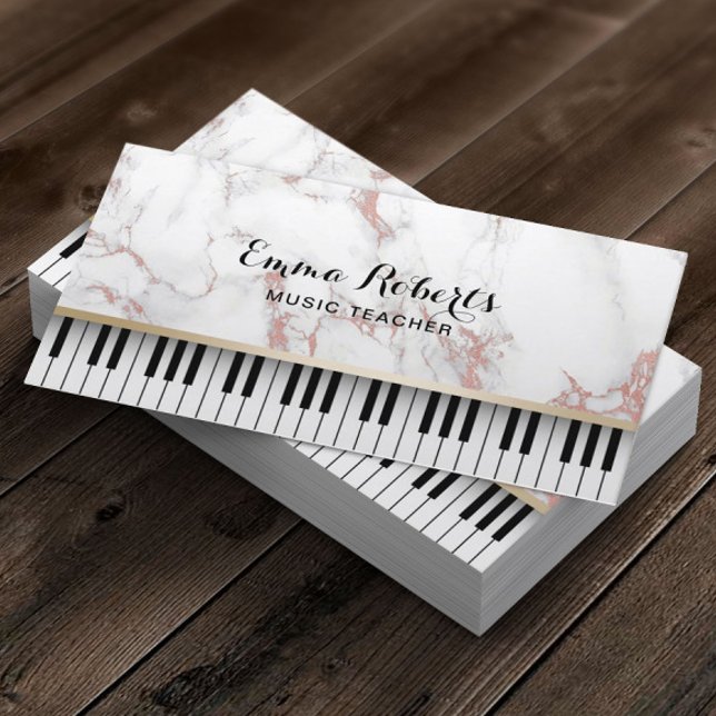 Musiklehrer Piano Schlüssel Trendy Rose Gold Marmo Visitenkarte (Von Creator hochgeladen)