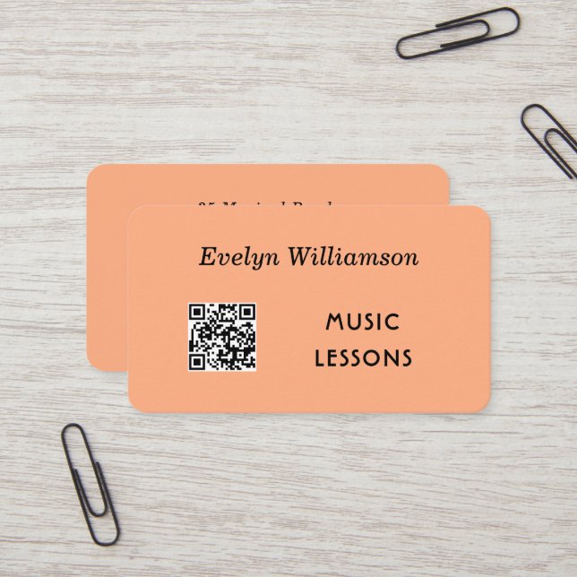 Musiklehrer QR Code Stilvolle Peach Visitenkarte (Vorderseite/Rückseite Beispiel)