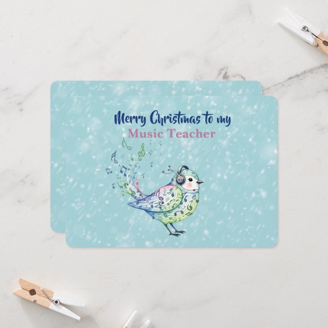 Musiklehrer Singvogel Weihnachtskarte Karte (Vorderseite/Rückseite Beispiel)