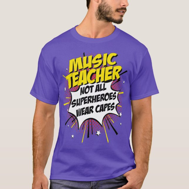 Musiklehrer Superhero Funny Comic T-Shirt Geschenk (Vorderseite)