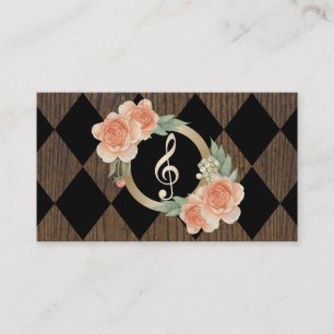 Musiklehrer Vintage-Blumen Goldschlüssel Visitenkarte