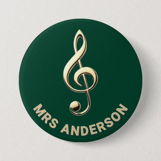 Musiklehrer Violinschlüssel Grün Personalisierter  Button (Vorderseite)