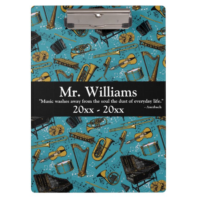 Musiklehrer, zurück zur Schule, Instrumente Klemmbrett (Vorderseite)