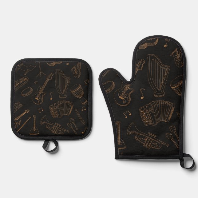 Musikmuster Ofenhandschuh & Topflappen-Set (Vorderseite)