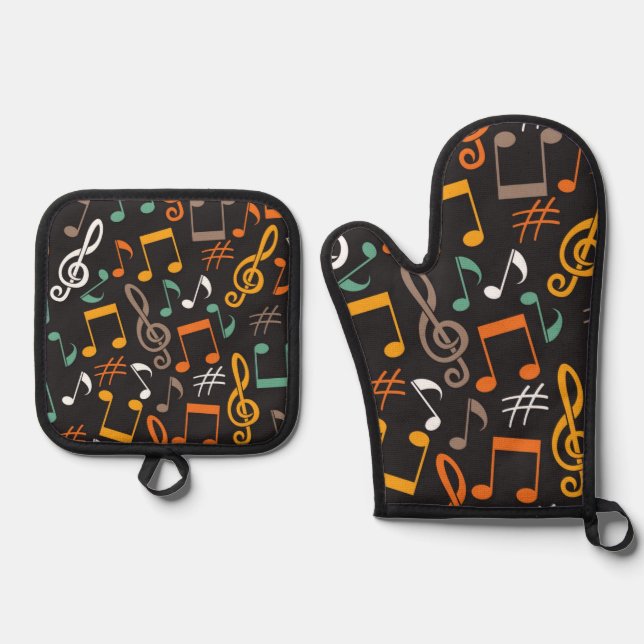 Musikmuster Ofenhandschuh & Topflappen-Set (Vorderseite)