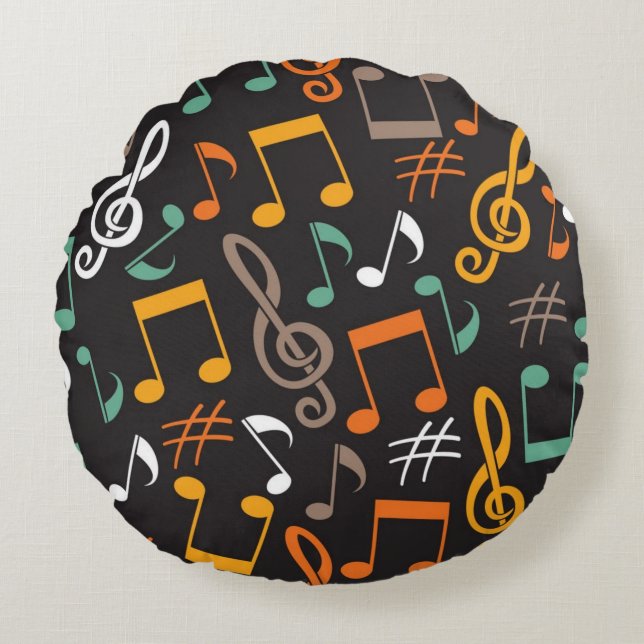 Musikmuster Rundes Kissen (Vorderseite)