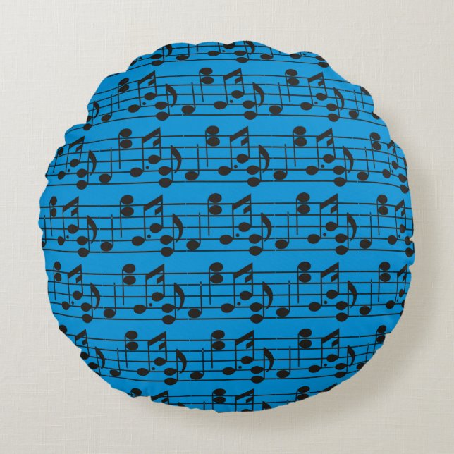 Musiknote Blatt Blau Rundes Kissen (Vorderseite)