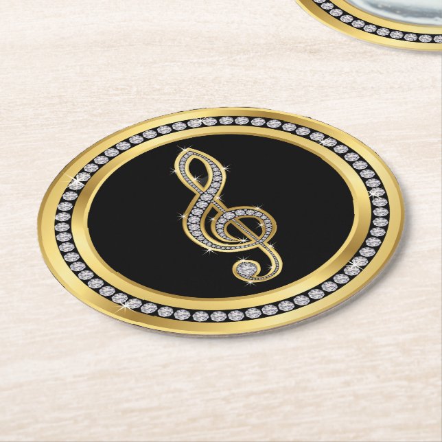 Musiknote Bling Runder Pappuntersetzer (Angewinkelt)