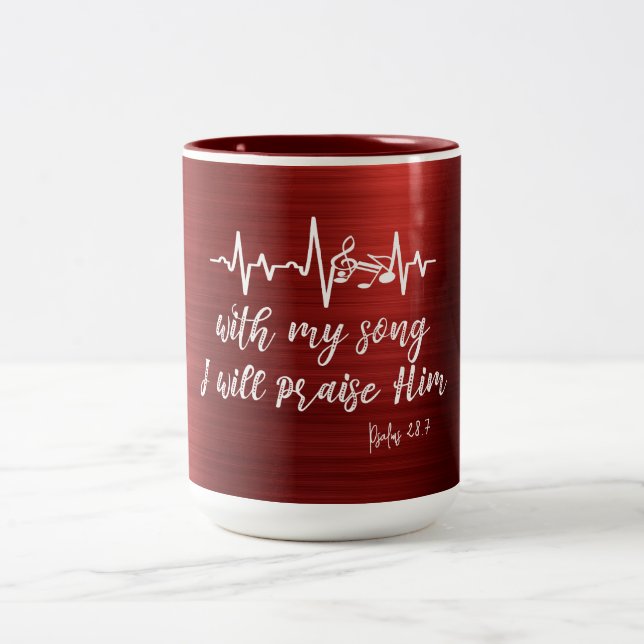 Musiknote Heartbeat mit Psalms Scripting Zweifarbige Tasse (Mittel)