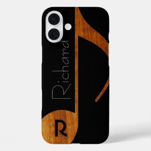 Musiknote in Holzfarbe mit Namen iPhone 16 Plus Hülle