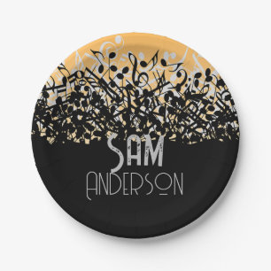 Musiknote Luxus Schwarz-Weiß Personalisiert Pappteller