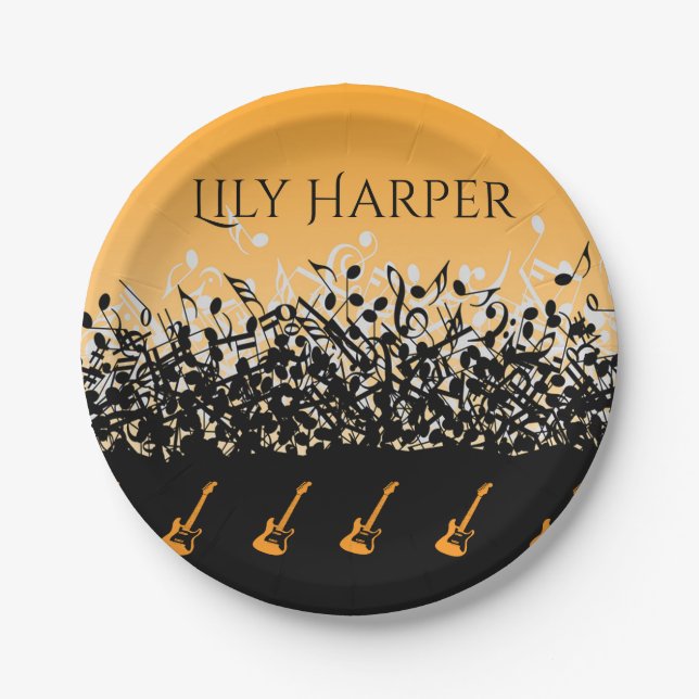 Musiknote Luxus Schwarz-Weiß Personalisiert Pappteller (Vorderseite)