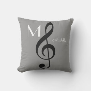 Musiknote mit Monogramm grau Kissen Für Draußen