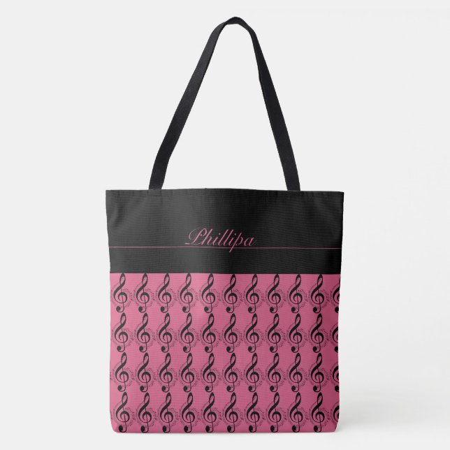 Musiknote Mit Monogramm Tote Tasche (Vorderseite)