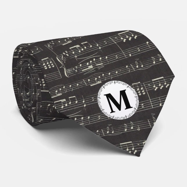 Musiknote Pattern Music Theme Musiker Monogram Krawatte (Gerollt)