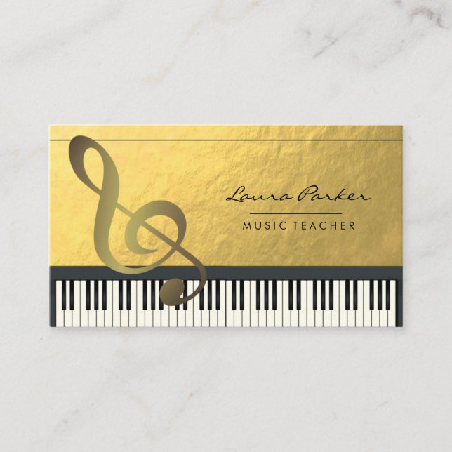 Musiknote Piano Keyboard Musician Gold Fossil Visitenkarte (Vorderseite)