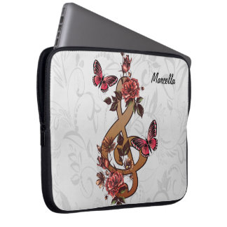 Musiknote Rose und Schmetterlinge Laptopschutzhülle