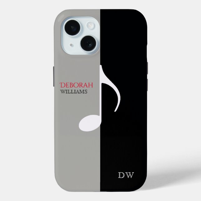 Musiknote Schwarz & Grau modern Case-Mate iPhone Hülle (Rückseite)