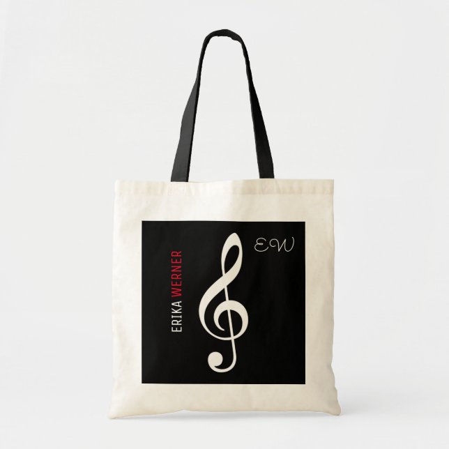 Musiknote schwarze Tasche mit eigenem Namen (Vorne)