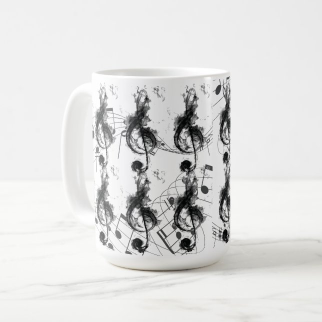 Musiknote Schwarzweiß-Raucheffekt Kaffeetasse (Vorderseite Links)