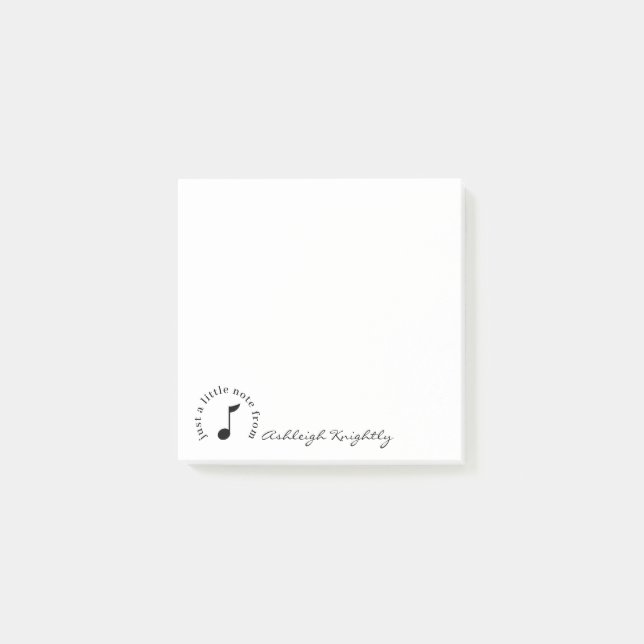 Musiknote Skriptname Schwarz-weiß Personalisiert Post-it Klebezettel (Vorderseite)