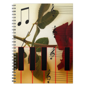 Musiknote Tastatur-Rote Rose Blossom Destination Notizblock