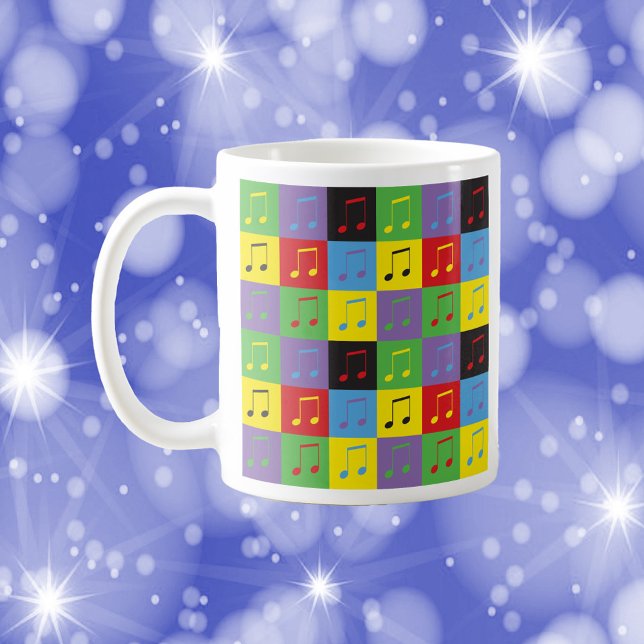 Musiknoten 8. Pop Kunst, Dichtung Kaffeetasse (A mug with a colorful pop art pattern of music notes)