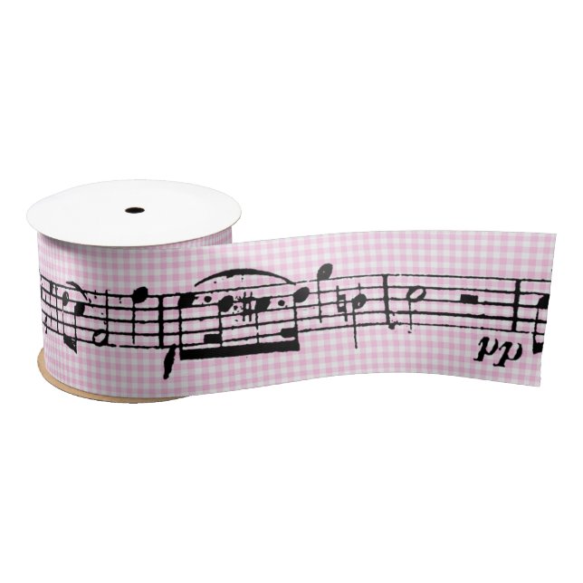 Musiknoten auf Pink Gingham Satinband (Spule)