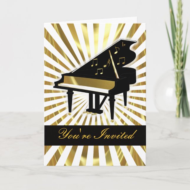 Musiknoten aus Gold und Black Grand Piano Einladung (Vorderseite)