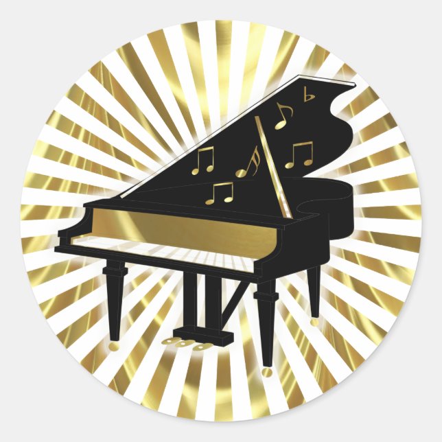 Musiknoten aus Gold und Black Grand Piano Runder Aufkleber (Vorderseite)