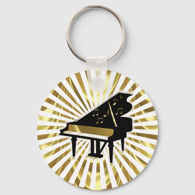 Musiknoten aus Gold und Black Grand Piano Schlüsselanhänger (Vorderseite)