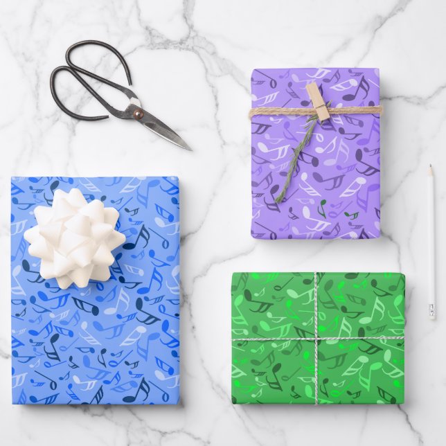 Musiknoten Blue Green Lila Geschenkpapier Set (Vorderseite)