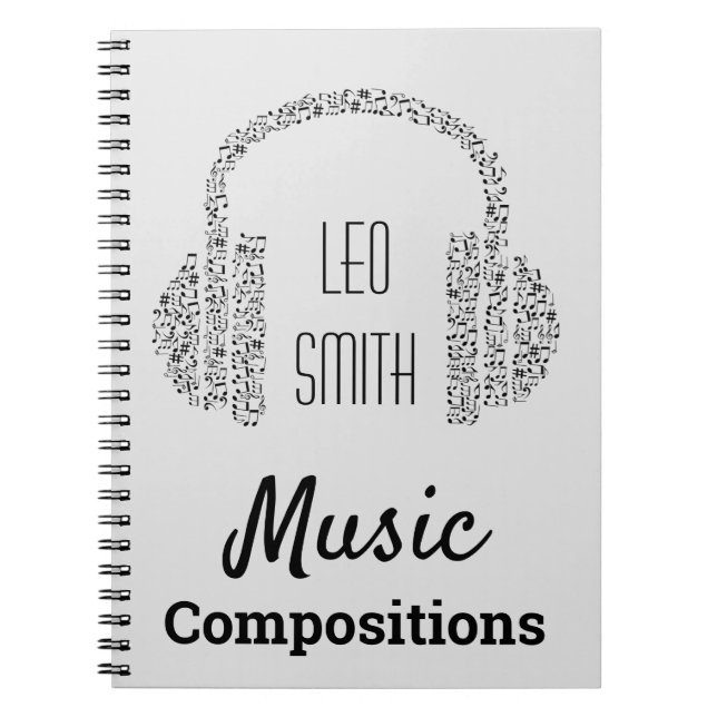 Musiknoten DJ Kopfhörer modern Notizblock (Vorderseite)