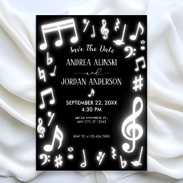 Musiknoten glühen auf der dunklen Hochzeit Save The Date
