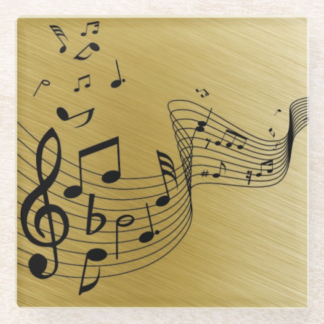 Musiknoten Gold gebürstet Glasuntersetzer (Vorderseite)