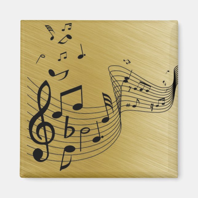 Musiknoten Gold gebürstet Magnet (Vorne)