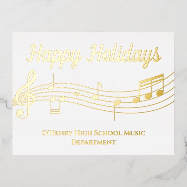 Musiknoten Happy Holidays Gold Foil Postkarte (Vorderseite)