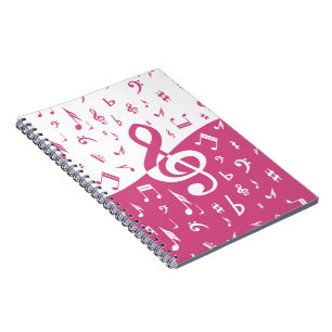 Musiknoten in Rosa und Weiß mit kleinem Clef Notizblock