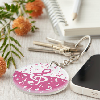 Musiknoten in Rosa und Weiß mit kleinem Clef Schlüsselanhänger