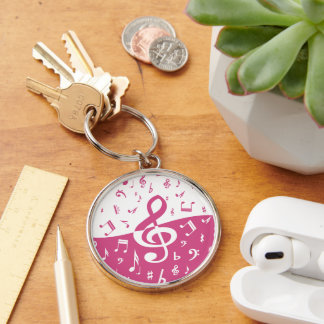 Musiknoten in Rosa und Weiß mit kleinem Clef Schlüsselanhänger
