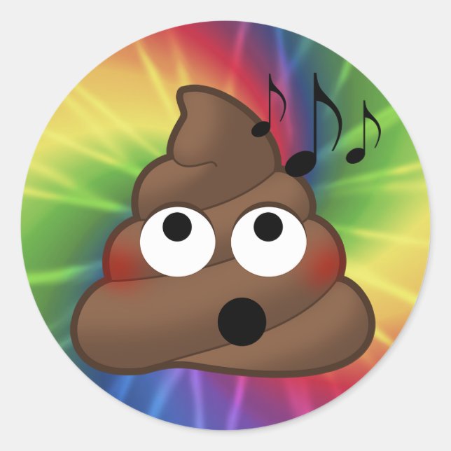 Musiknoten Kackte Emoji Gefärbte Krawatte Round St Runder Aufkleber (Vorderseite)