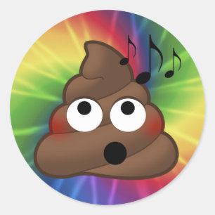 Musiknoten Kackte Emoji Gefärbte Krawatte Round St Runder Aufkleber